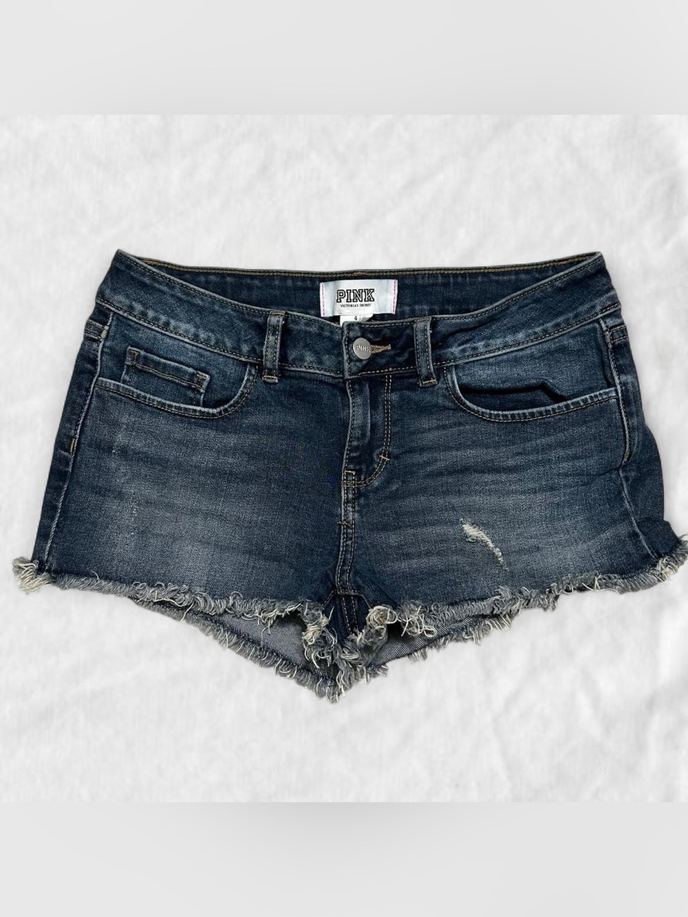 PINK Victoria's Secret Dark Wash Frayed Hem Denim Shorts